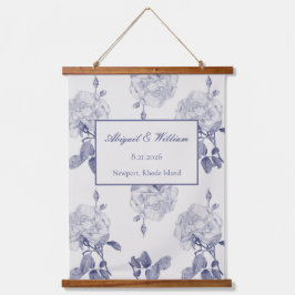 Bridal Navy & Taupe Wasserfarbe Rose Wandteppich Mit Holzrahmen