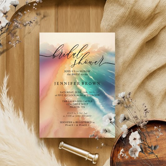 Bridal Ocean Beach Signature Summer Watercolor Einladung