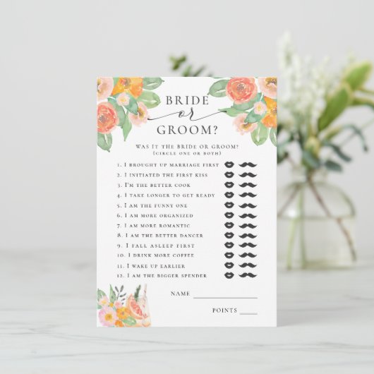 Bridal oder Groom Bright Cocktail Bridal Game Begleitkarte (Stehend Vorderseite)