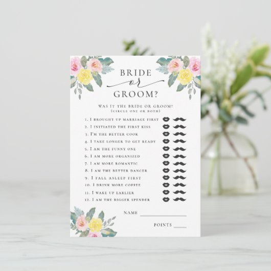 Bridal oder Groom Bright Cocktail Bridal Game Begleitkarte (Stehend Vorderseite)