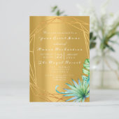 Bridal Palm Mint Aqua Tropic Frame Gold Einladung (Stehend Vorderseite)