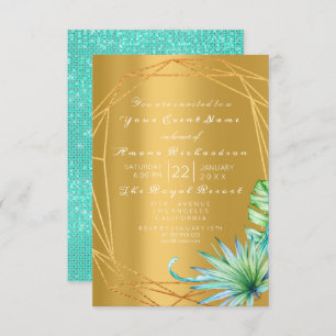 Bridal Palm Mint Aqua Tropic Frame Gold Einladung