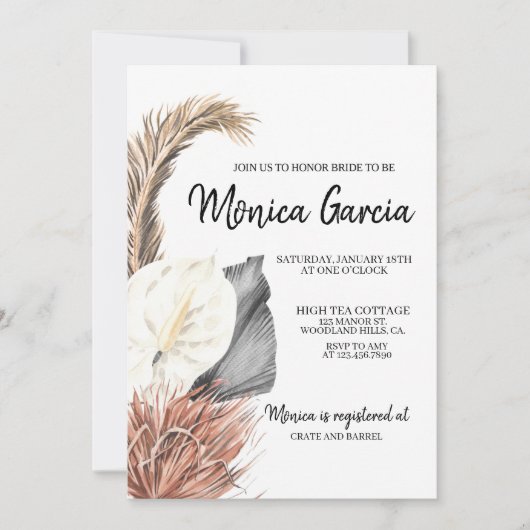 Bridal|PAMPAS GRASS/BOHEMISCH Einladung (Vorderseite)
