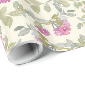 Bridal Pink Aquarell Blume auf Cremeuntergrund Geschenkpapier (Rolleneckpunkt)