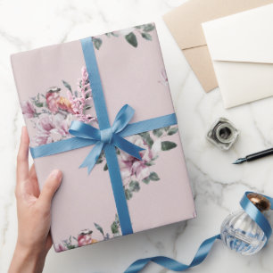 Bridal Pink Wasserfarbe und Vögel auf Rosa Geschenkpapier