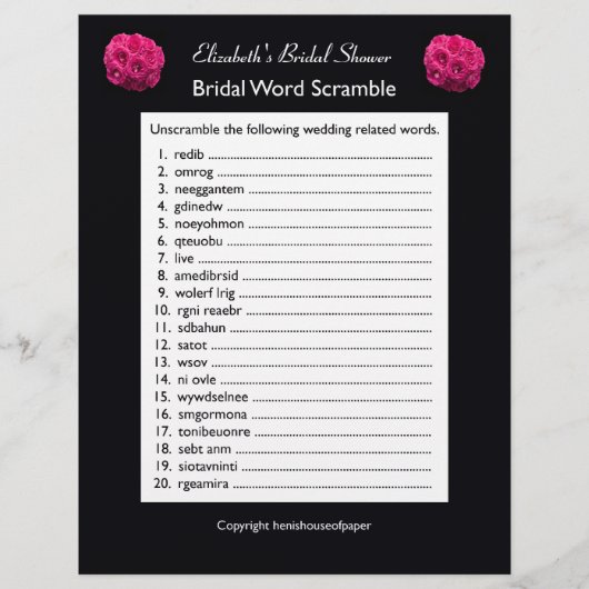 Bridal Polterabend Word Scramble Game (Vorderseite)
