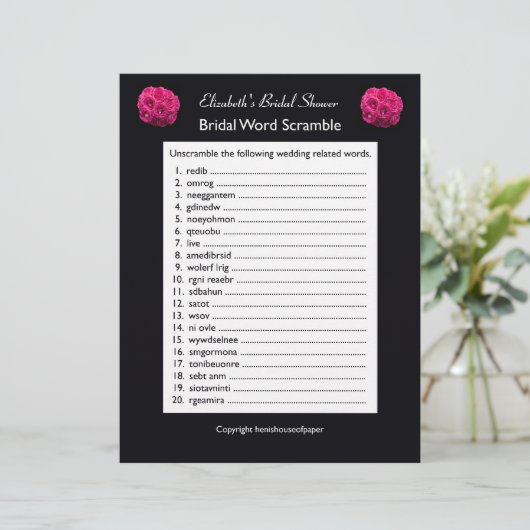 Bridal Polterabend Word Scramble Game (Stehend Vorderseite)