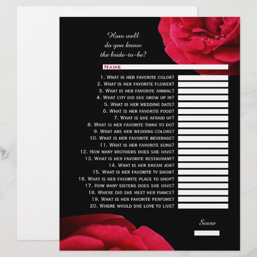 Bridal Quiz - rote Rose (Vorne/Hinten)