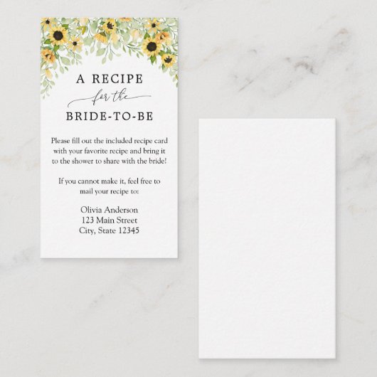 Bridal-Rezeptionskarte für Sonnenblumen Begleitkarte (Vorne/Hinten)