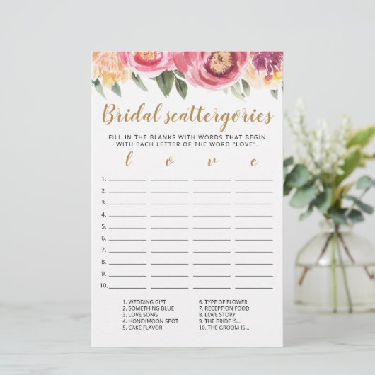 Bridal Scattergories bearbeitbares Brautparty (Stehend Vorderseite)