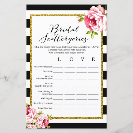 Bridal Scattergories - Brautparty Game (Vorderseite)