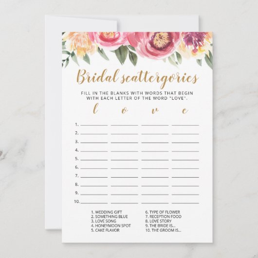 Bridal Scattergories editierbare Brautparty Card Einladung (Vorderseite)