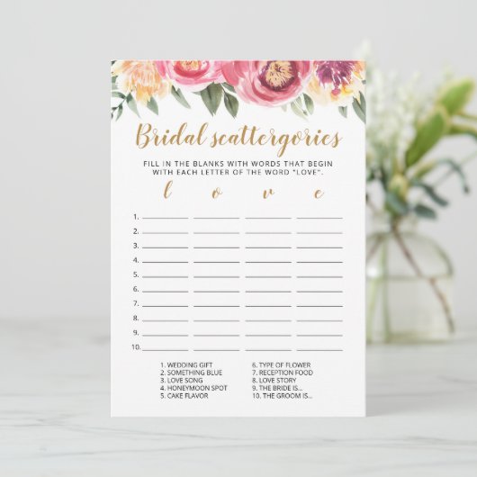 Bridal Scattergories editierbare Brautparty Card Einladung (Stehend Vorderseite)