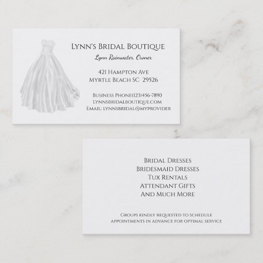 Bridal Shop Business Card Visitenkarte (Vorne/Hinten)