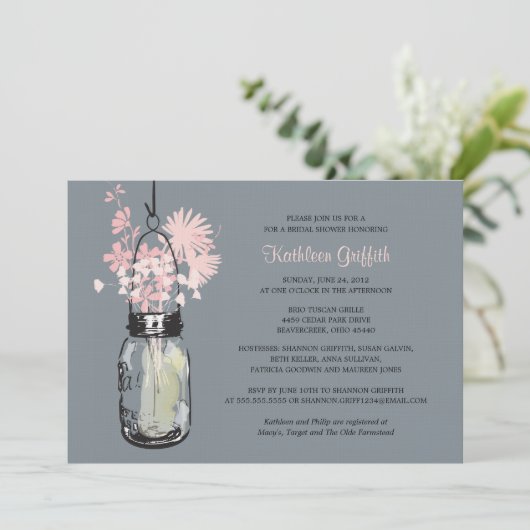 Bridal Showe Wildblumen & Mason Jar Einladung (Stehend Vorderseite)