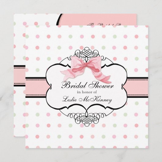 Bridal Showeinladung - Französischer Bow Dot Swirl Einladung (Vorne/Hinten)