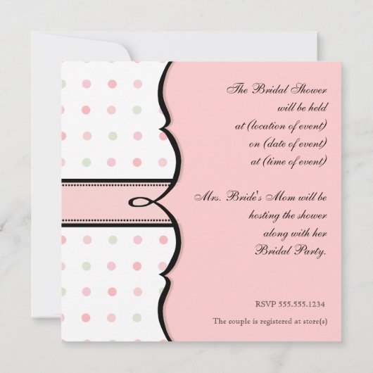 Bridal Showeinladung - Französischer Bow Dot Swirl Einladung (Rückseite)