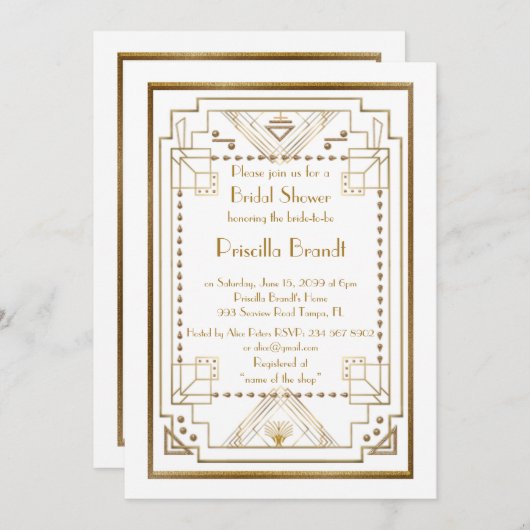 Bridal Showeinladung, großartiger Gatsby, weiß, go Einladung (Vorne/Hinten)