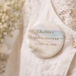 Bridal Shower beach coastal elegant Button<br><div class="desc">Add a charming and memorable detail to your celebration with this elegant beach bridal shower button. Featuring a soft coastal shoreline design with sandy dunes, gentle ocean waves, and refined typography, this round button perfectly complements seaside bridal showers and summer pre-wedding celebrations. The romantic coastal aesthetic makes it a beautiful...</div>