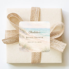 Bridal Shower beach coastal elegant Quadratischer Aufkleber
