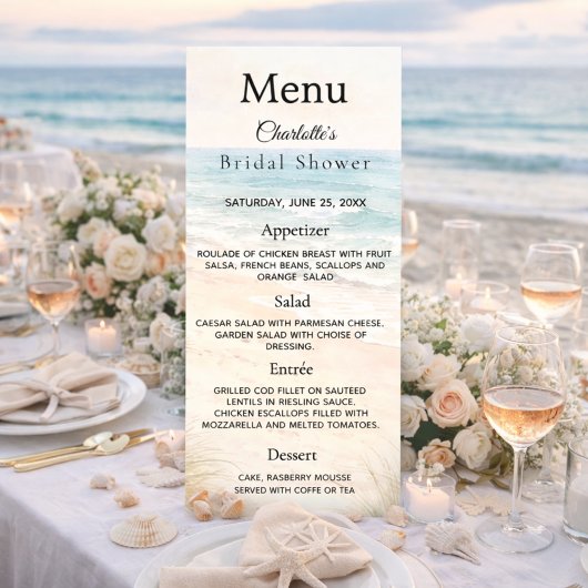 Bridal Shower beach party menu card Werbekarte