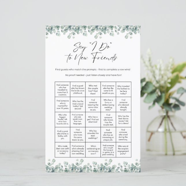 Bridal Shower Bingo Game Say I Do Game (Stehend Vorderseite)