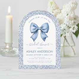 Bridal Shower Blue Bow Arch Vintage Floral Pattern Einladung