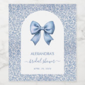 Bridal Shower Blue Bow White Arch Floral Pattern Weinetikett (Einzelnes Label)