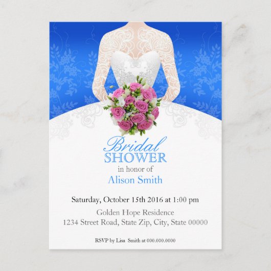 Bridal Shower blue invitation Einladungspostkarte (Vorderseite)