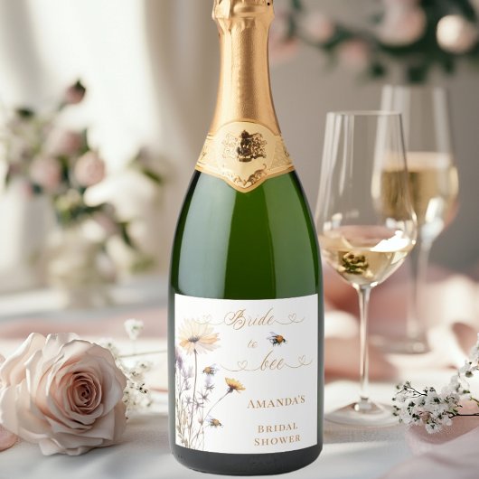 Bridal Shower Bride to bee wildflowers ivory Schaumweinetikett