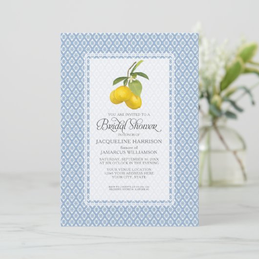 Bridal Shower Citrus Garden Lemon Trellis Pattern Einladung (Stehend Vorderseite)