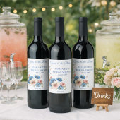 Bridal Shower Dusty Blue Floral Custom Weinetikett