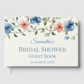 Bridal Shower Dusty Blue Floral Watercolor Gästebuch (Vorderseite)