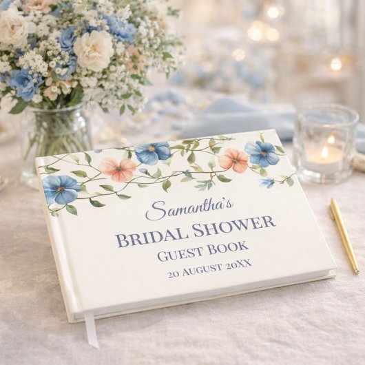 Bridal Shower Dusty Blue Floral Watercolor Gästebuch