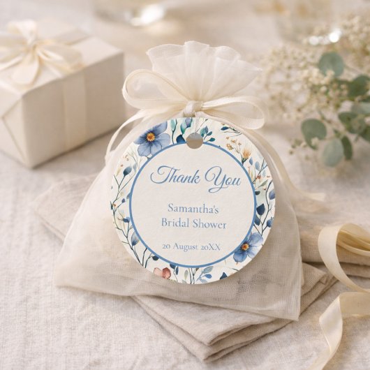 Bridal Shower Dusty Blue Floral Watercolor Geschenkanhänger