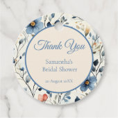 Bridal Shower Dusty Blue Floral Watercolor Geschenkanhänger (Vorderseite)
