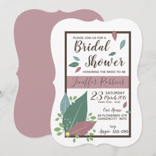 Bridal Shower Einladung Feder boho Design (Vorne/Hinten)