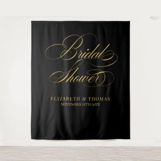 Bridal shower elegant black and gold backdrop wandteppich