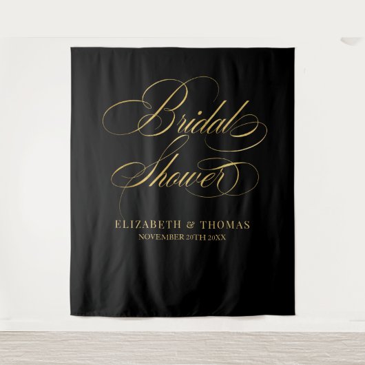 Bridal shower elegant black and gold backdrop wandteppich (Vorderseite)