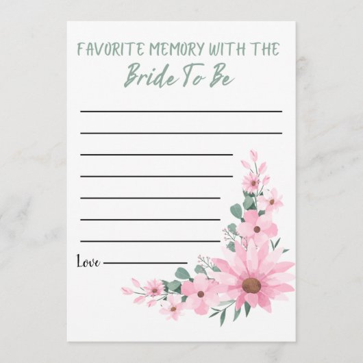 Bridal Shower Favorite Memory Game Pink Flowers Hinweiskarte (Vorderseite)