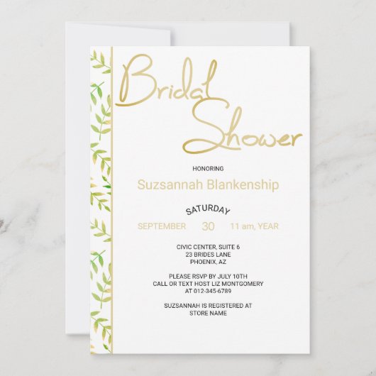 Bridal Shower Fern Leaf Border Einladung (Vorderseite)
