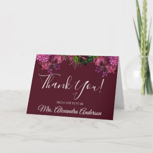 Bridal Shower Floral Marsala Burgundy Thank You Dankeskarte