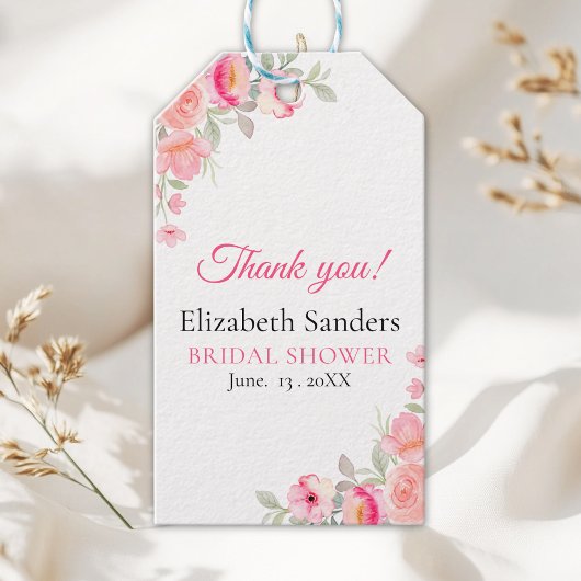 Bridal Shower Floral Watercolor | Pink Roses Geschenkanhänger