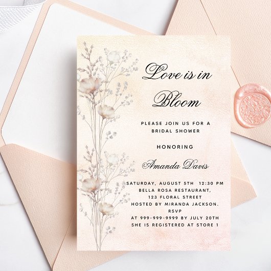 Bridal shower flowers love in bloom blush luxury einladung