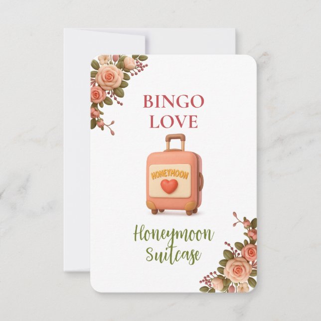 Bridal Shower Game Bingo Card – Honeymoon Suitcase (Vorderseite)