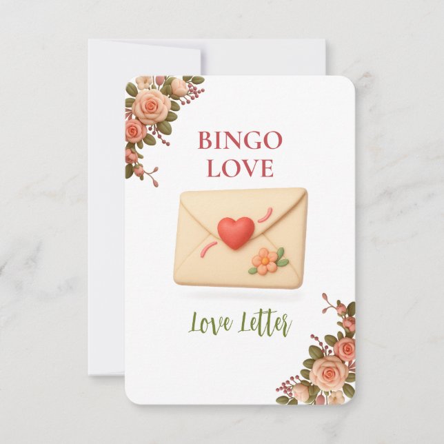 Bridal Shower Game Bingo Card – Love Letter (Vorderseite)