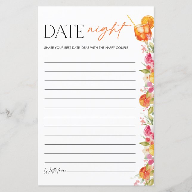 Bridal Shower Game Date Night Citrus Spritz (Vorderseite)
