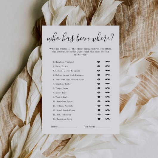 Bridal Shower Game Template | Who Has Been Where Einladung