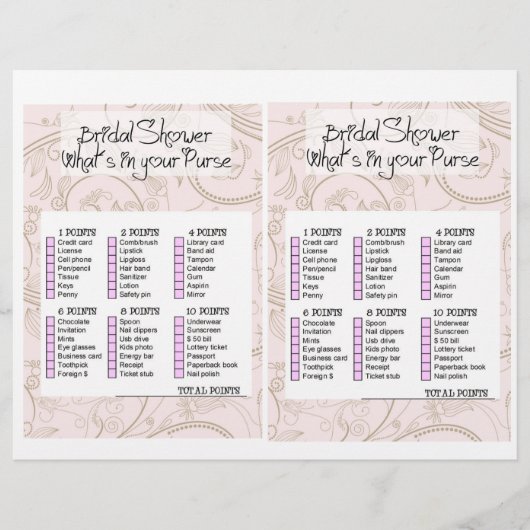Bridal Shower Game- What i in your purse? (Vorderseite)