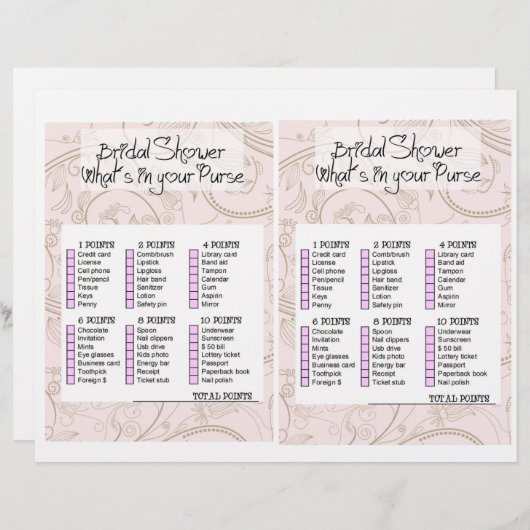 Bridal Shower Game- What i in your purse? (Vorne/Hinten)